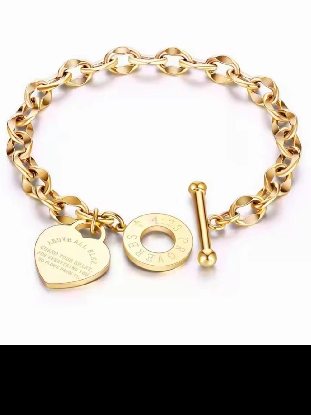 Gold Heart Charm Toggle Bracelet - Above All Else - Picture 6 of 6